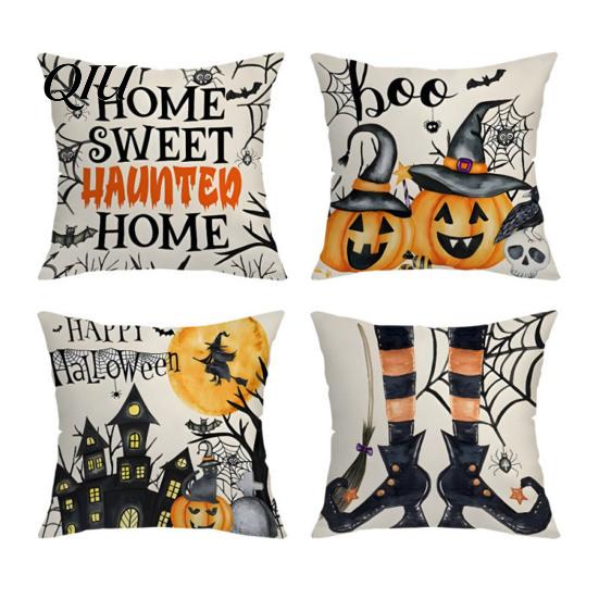 Washable Decorative Pillow Covers Halloween Ghost Cushion Cover, Spooky Skull Throw 18x18 Cases Inch Case for Living Room Sofa Couch Decor Farmhouse