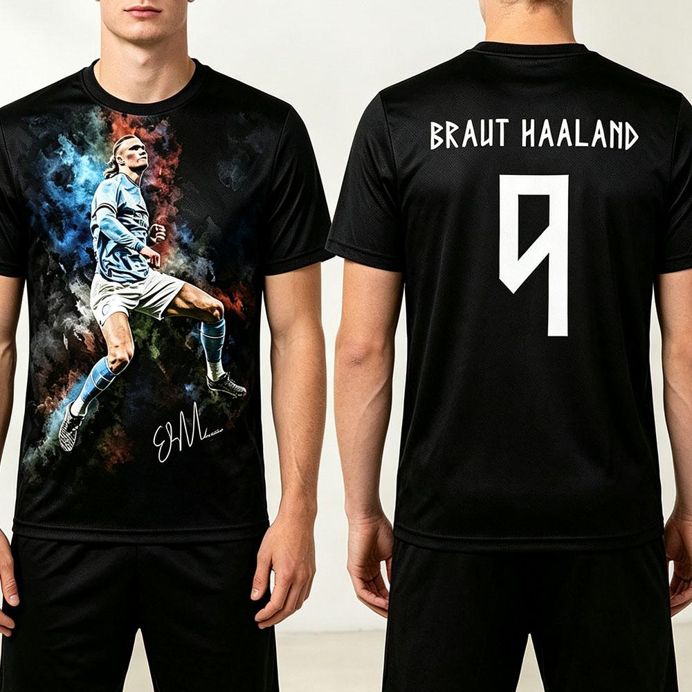 Norvegia Numero 9 HAALAND Maglia Calcio T-shirt Unisex Streetwear Estate Girocollo Ampia Casual T-shirt Design alla Moda Grafica Merch