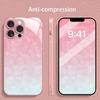 Motif dégradé Ombre de Lumière Cœur d'Amour Peinture Métallique Étui en Verre Pour iPhone 11 12 13 14 15 16 17 Pro Max Plus 16E 17Air Coque