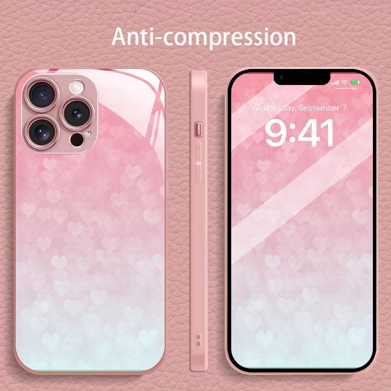 Motif dégradé Ombre de Lumière Cœur d'Amour Peinture Métallique Étui en Verre Pour iPhone 11 12 13 14 15 16 17 Pro Max Plus 16E 17Air Coque