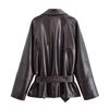 European & American Style 2025 Women's Shiny Fitted Short Leather Trench Coat