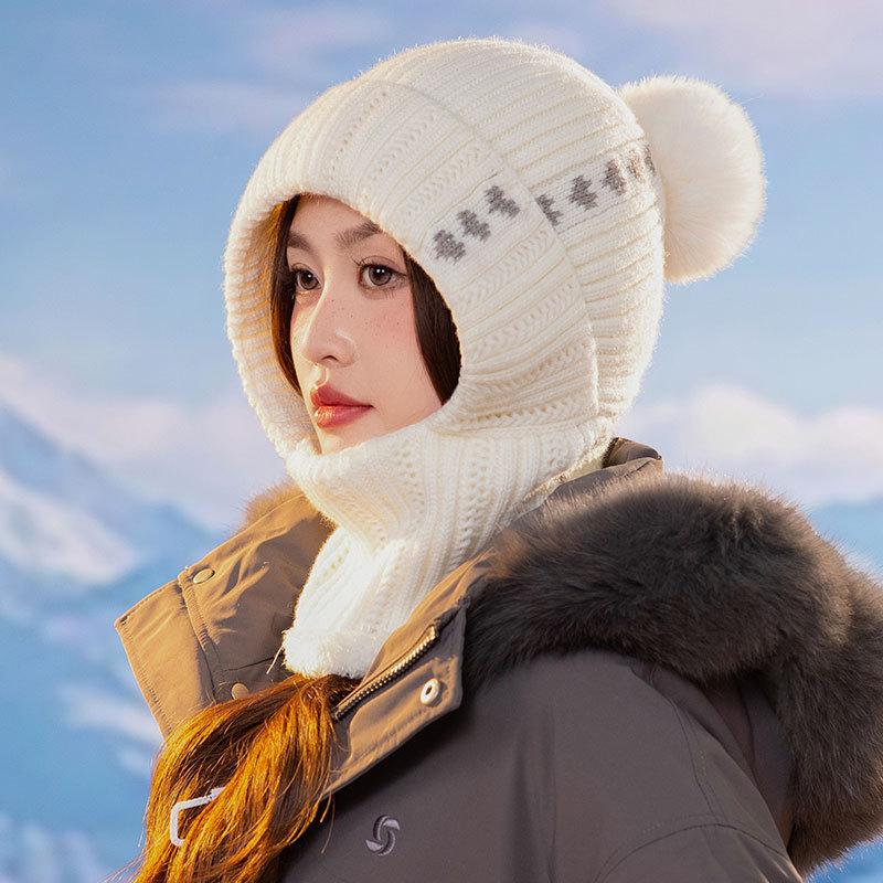 Fleece knitted warm hat women's outdoor cold scarf mask integrated hat winter cycling wool hat