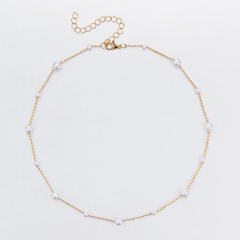 New Fashion Kpop Pearl Gold Color Goth Choker Necklace Cute Double Layer Beads Chain Pendant For Women Party Jewelry Girl Gift