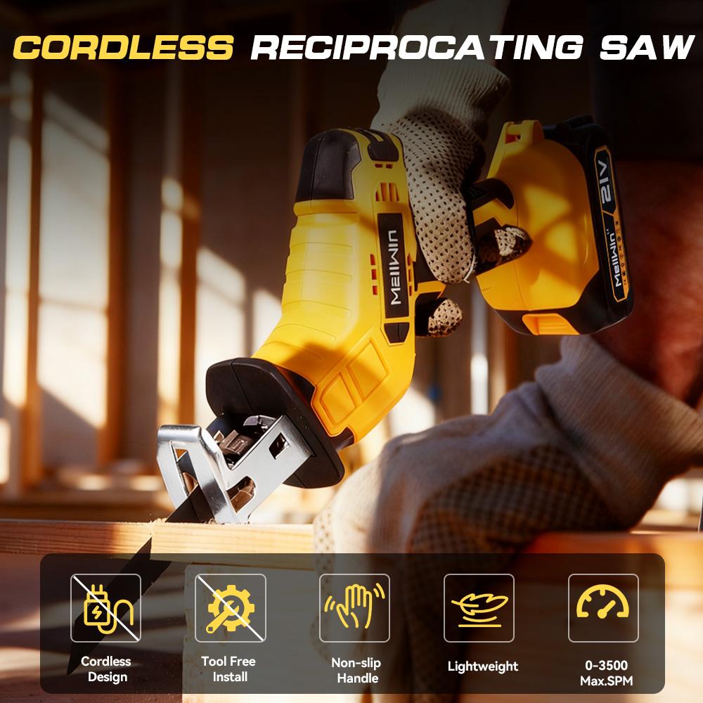 MELLWIN Cordless Electric Reciprocating Saw Handheld Wood Metal Pipe Cutting Electric Saw Tool For Makita 18V Battery Pin