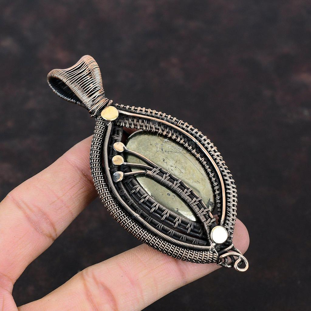 Pyrite Pendant Copper Wire Wrapped Pendant Handmade Pendant Very Pretty Pyrite Jewelry Gemstone Pendant Anniversary Gift Copper Wire Jewelry