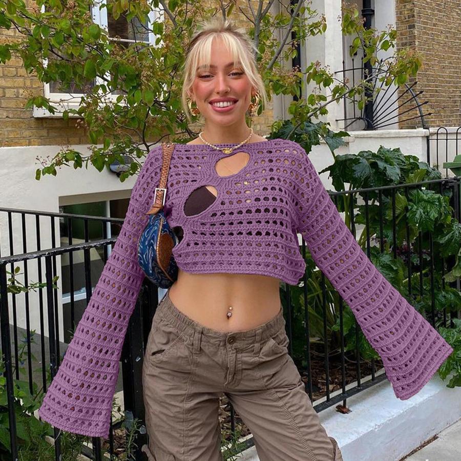 

New Sexy Asymmetrical Hole Cutout Knit Women s Cover-Up in Stock XL фіолетовий