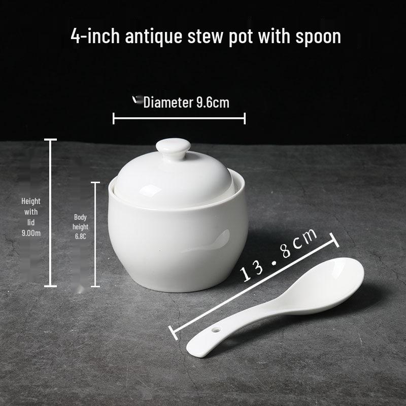 Bird's Nest Ceramic Stew Pot with Lid - Double Boiler Steaming Bowl for Soup & Steamed Egg, Pure White Tableware