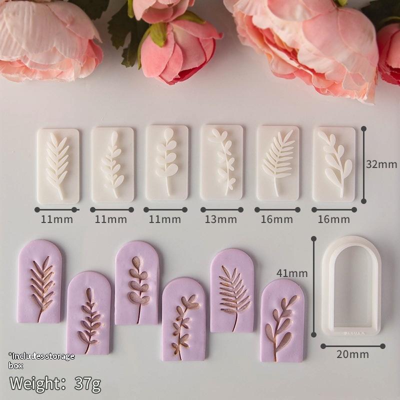 7Pcs Botanical Leaf Pattern Clay Earring Molds Set Fresh Plant Vine Leaves Clay Cutters Tools For Earring Pendant Jewelry Making