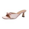 High-heeled slippers women's fashion 2025 new summer bow, thin heel, one-word drag temperament, square head cool slippers