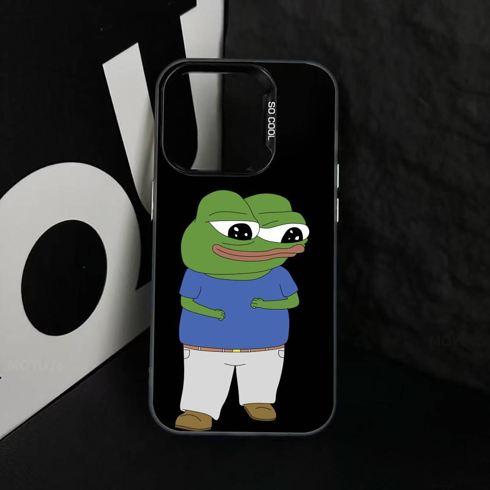 Sad Funny Frog Meme Phone Case For iPhone 17,16,15,14,13,12,11 Plus,Pro Max,XS,Colorful Silver Black Cover