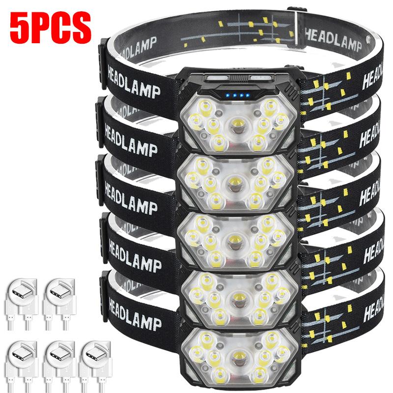 9 Led Powerful Sensor Headlamp USB Rechageable Head Flashlight 6 Modes LED Headlight Camping Lantern Hiking Fishing Head Torch