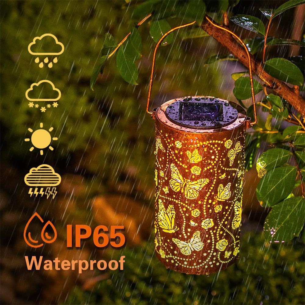 Butterfly Solar Lanterns Outdoor Waterproof Hanging Lights, Metal Decorative LED Solar Light for Yard Patio Porch Balcony Decor