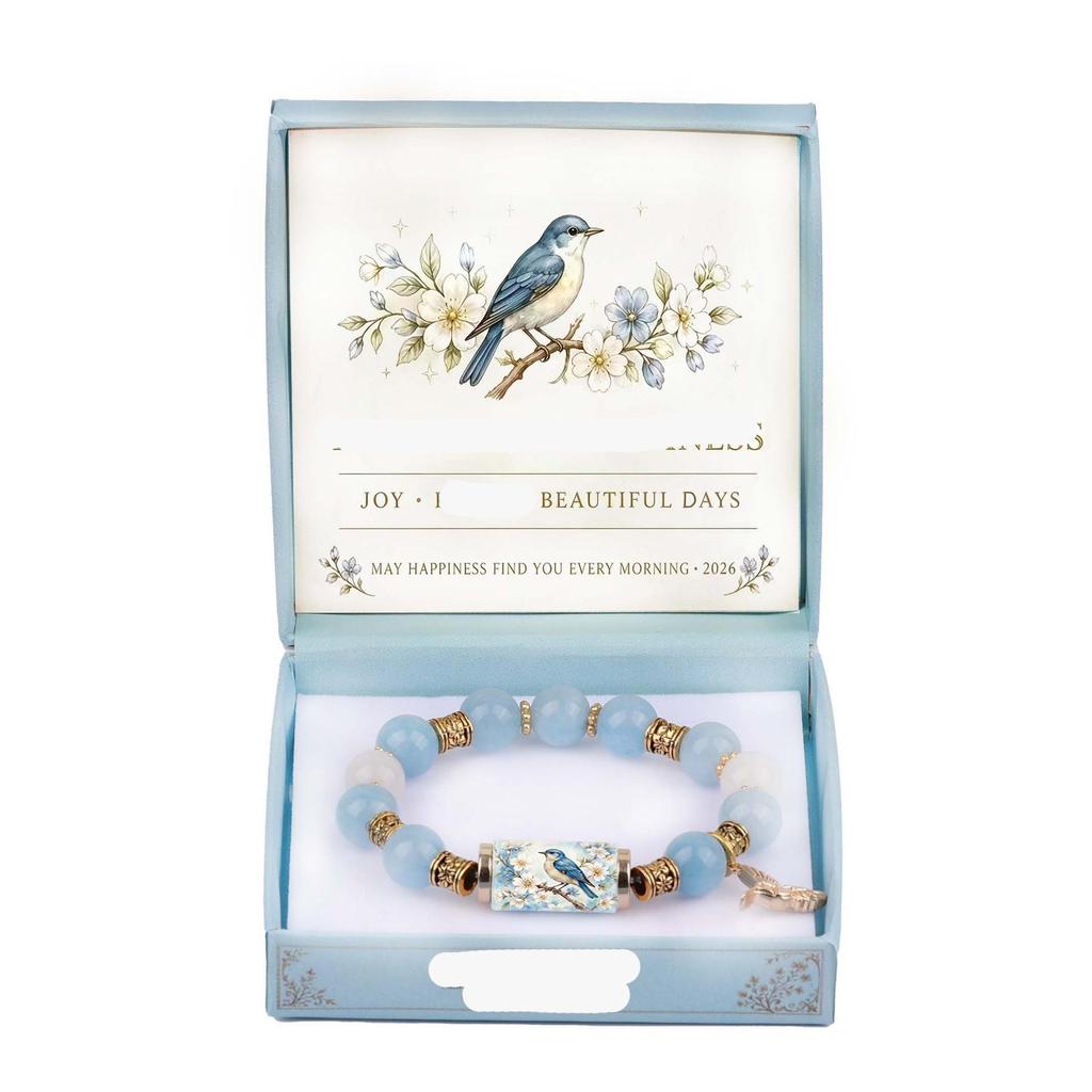 Gold Hummingbird Peace Dove Crystal Bead Bracelet, Natural Stone Unisex Daily Bracelet Gift
