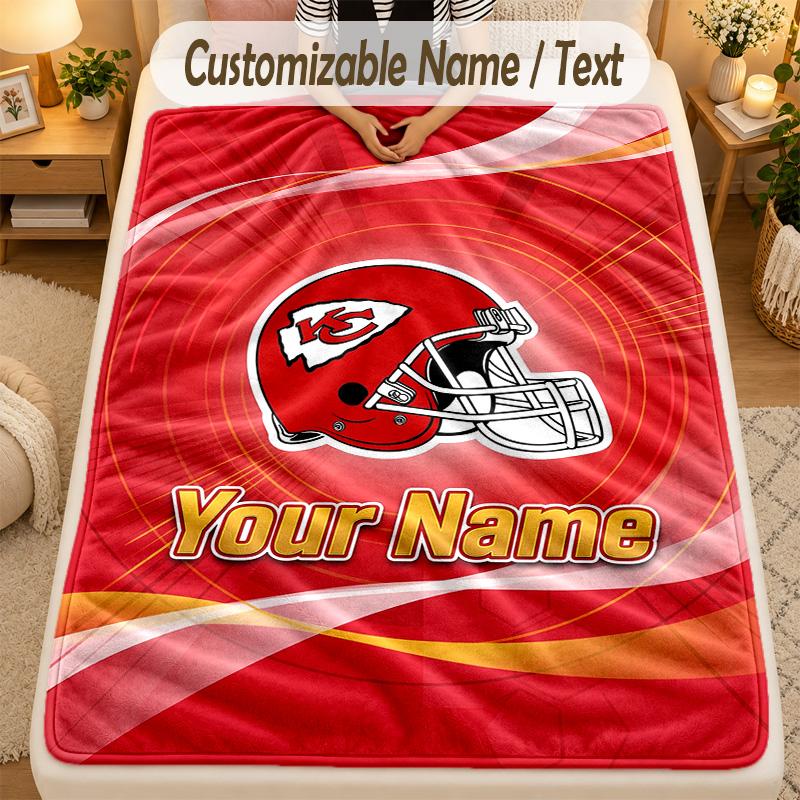 Flannel BlanketKansas City Chiefs Custom Name Text Personalized Soft Warm Throw Blanket Home Decor Gift