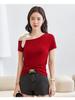 2025 Korean Style One-Shoulder Tie-Up Short-Sleeve Slimming Cotton Women's Top
