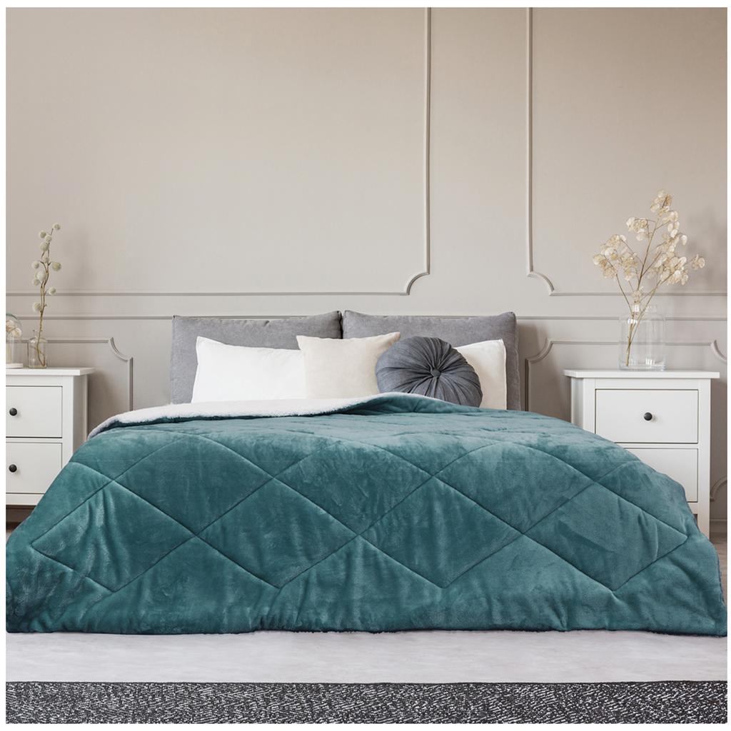 Les Trésors De Lily [A3520] - Couvre lit flanelle sherpa 'Scarlett' turquoise blanc - 240x220 cm