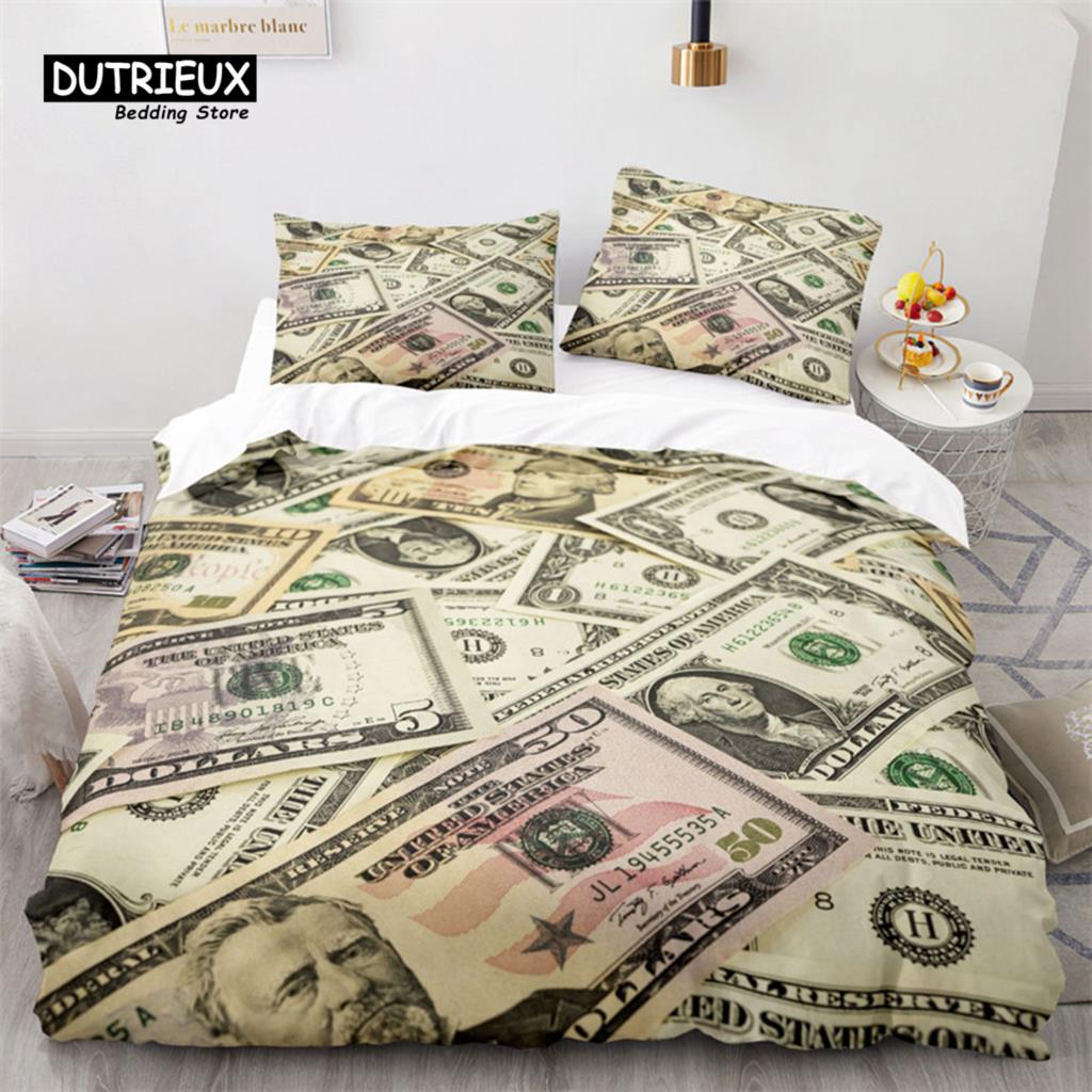 

Комплект постельного белья с разноцветными деньгами, долларовые купюры США, комплект пододеяльников с 3D-принтом, покрывало с наволочками, декор для спальни US Queen(228x228cm)