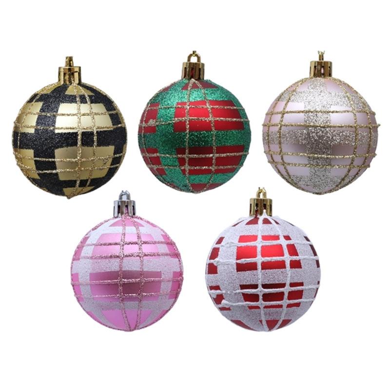 2 Boxes Christmas Tree Decorations Tartan Pattern Plastic Hanging Ball Festival Home Holiday Party Decorative Accent