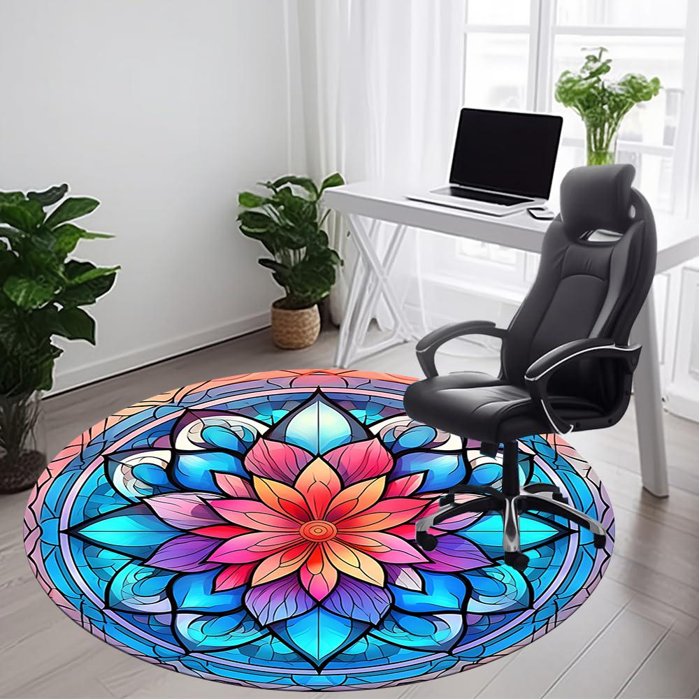 1pc Stained Glass Mandala Office Round Area Rug, Indoor Mat Suitable ForOffice, Under Office Chairs Bedroom Living Room Home Decor, Room Deco q019