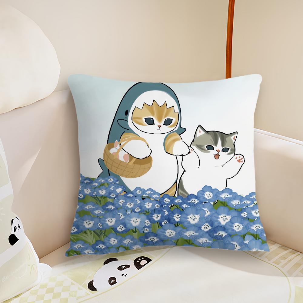 Cute MMofusand Cat Shark cushion cover Pillow Case Plush Fabric Soft Double Sided Print Sofa Cushion Cover Throw Pillow Covers