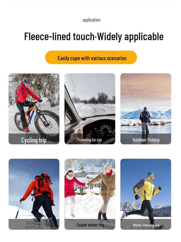 Men's and Women's Winter Ski Gloves: Cold-Proof, Anti-Freeze, Touch Screen Compatible, Thick Velvet Lining, Warm for Cycling and Electric Vehicles