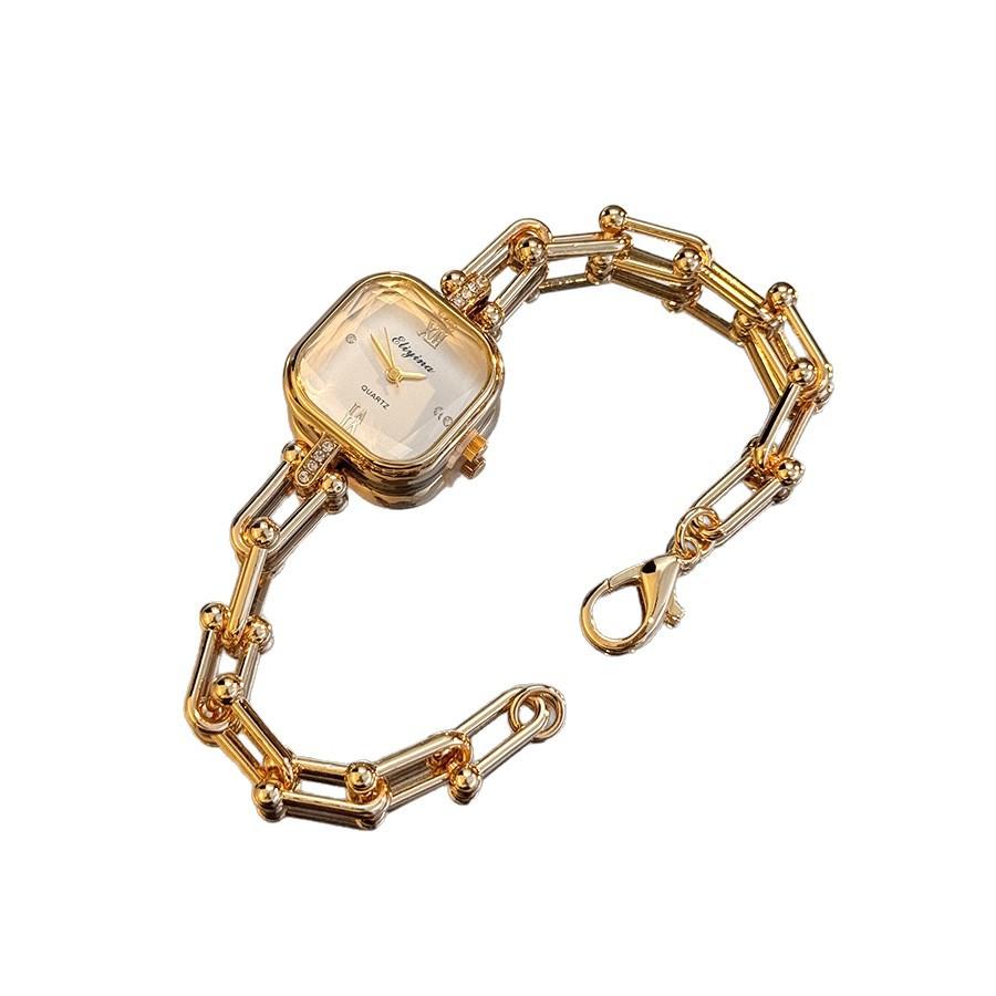 Women Quartz Watch Bracelet Hollow U-Shaped Lobster Clasp Square Wristwatch