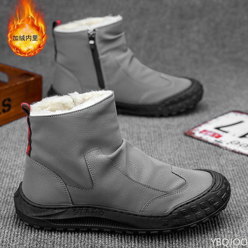 Vintertrend med plyschiga höga arbetsskor för män mångsidiga bomullsskor halkfria sportiga varma vulkaniserade sneakers för män