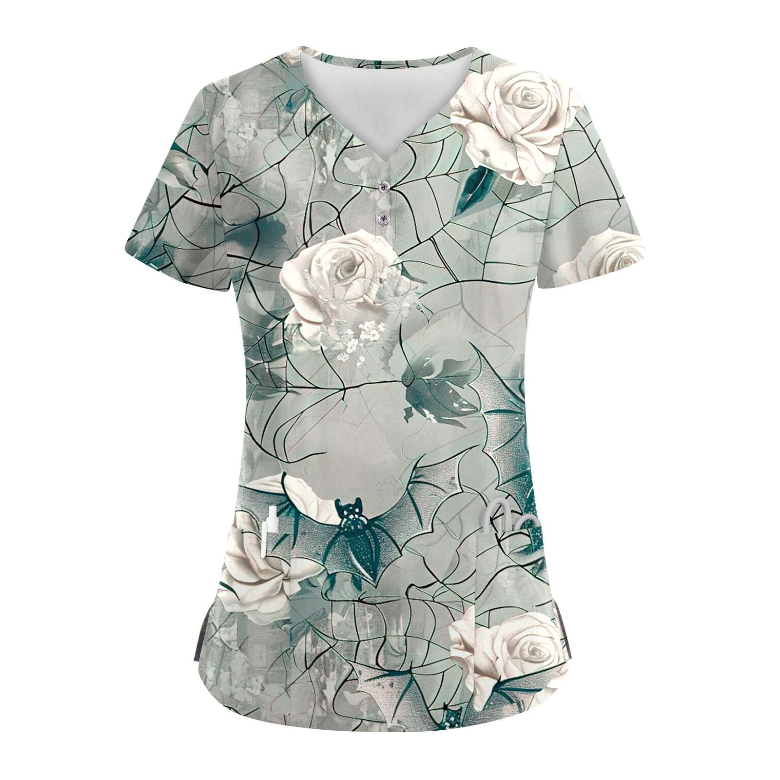 Женские модные повседневные топы с V-образным вырезом на пуговицах и принтом на Хэллоуин — фото 5