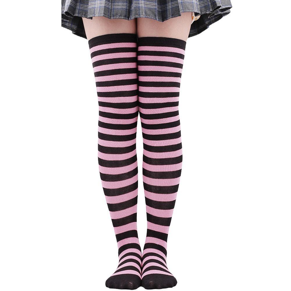 Farbig gestreifte Strümpfe Japanische Overknee-Socken Mode Damen Warmhalten Socken Sexy Schlank Lange Socken Schwarz Weiß gestreifte Strumpfwaren