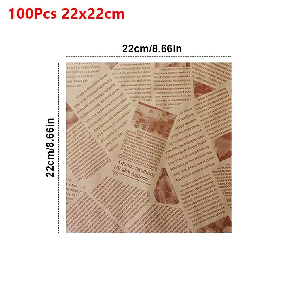 100 Stück Bedrucktes ölbeständiges Pad-Papier 15/18/22/25/30 cm Einweg-Backpapier Wachspapier für Lebensmittel Backen Grillen Burger Pommes