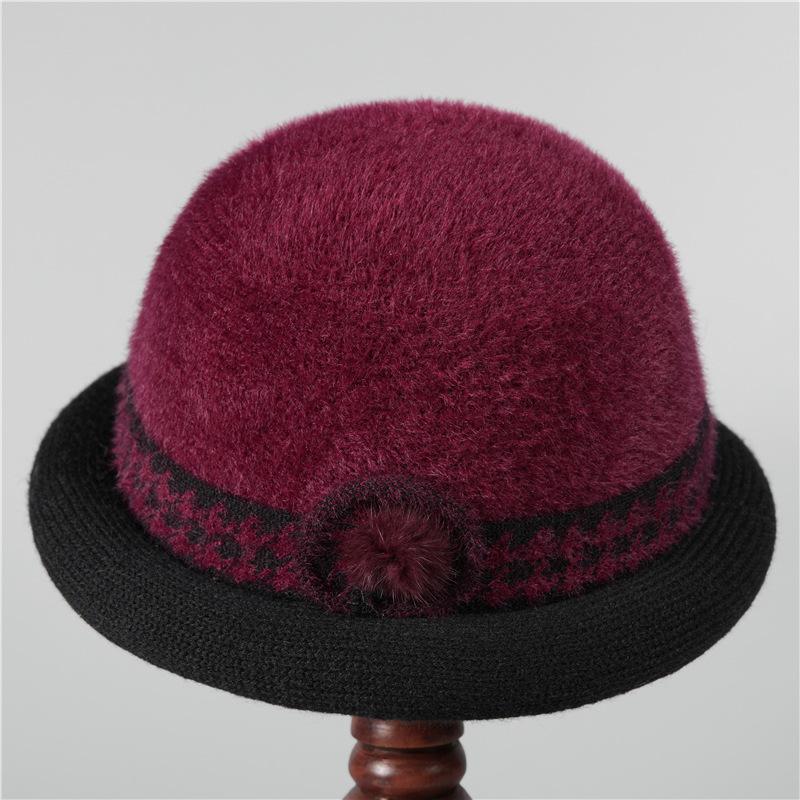 Middle-Aged Old Man Ji Mother Hat Lady Warm Thickened Foreign Gas Woolen Basin Hat Grandma Plaid Bucket Hat