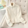 Women's Double-Sided Coral Fleece Hooded Jacket - Plush, Thickened, Zip-Up Outerwear for Autumn and Winter with Stand Collar.