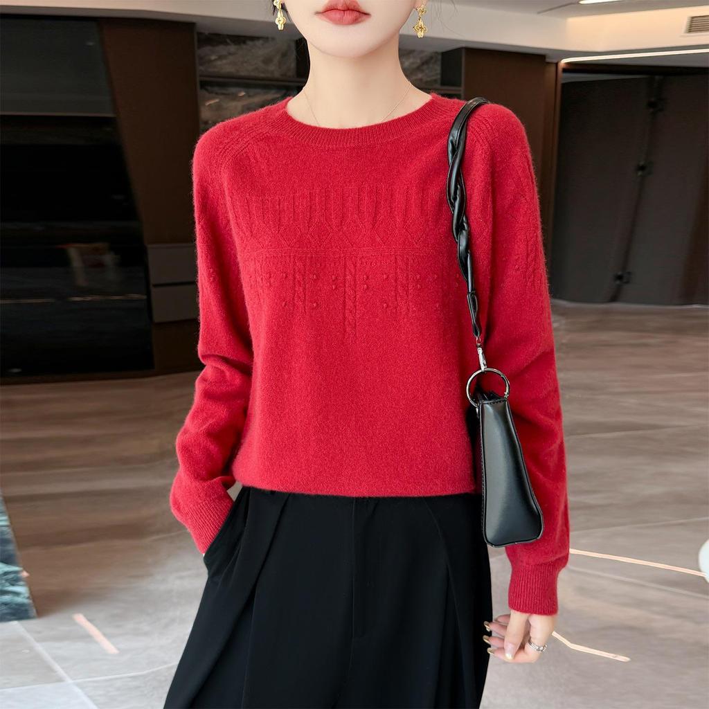 2026 Winter Pure Wool Puff Sleeve Round Neck Knit Sweater