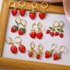 Fashion Jewelry Red Enamel Strawberry Huggie Earrings Pearlescent Cubic Zirconia Strawberry Hoop Earrings Women's Gift