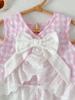 Summer Countryside Style Infant Baby Girls Clothing Set Sleeveless Top with Plaid Long Pants Retro Lace Butterfly Two Piece Outfit
