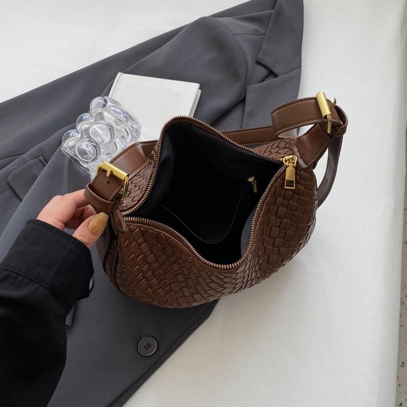 Damen Tages-Schultertasche Flechten Einfache Neumond Damen Einfarbig Mode Umhängetasche Freizeit Handtasche Pendlertasche ARI