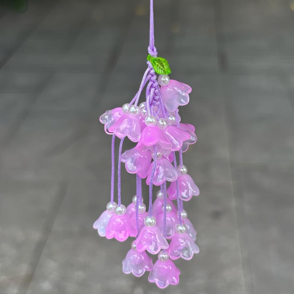 Maiglöckchen Rosa & Weiß Farbverlauf Anhänger - Chinesischer Stil Autoanhänger und Taschenanhänger, Kulturelles Geschenk