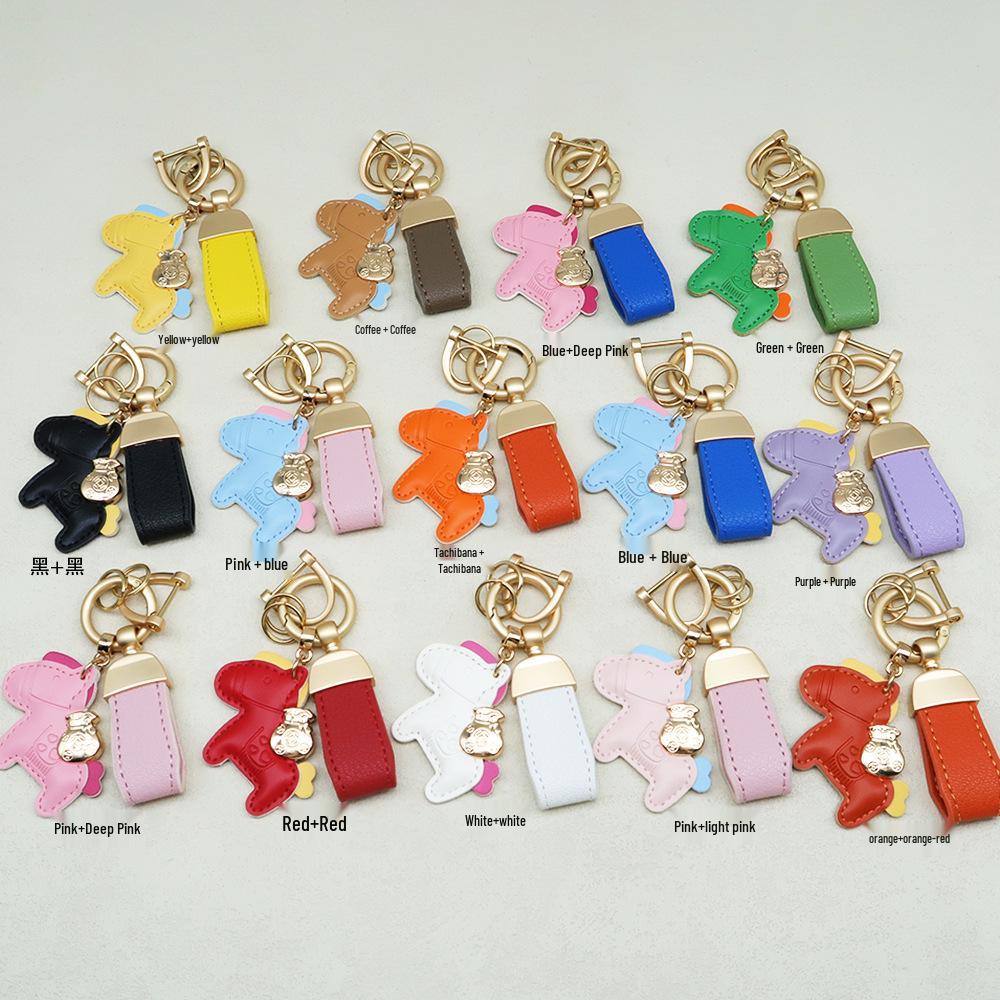 Kleiner Schaf- & Pferdeleder-Schlüsselanhänger mit Perlenanhänger - Gold