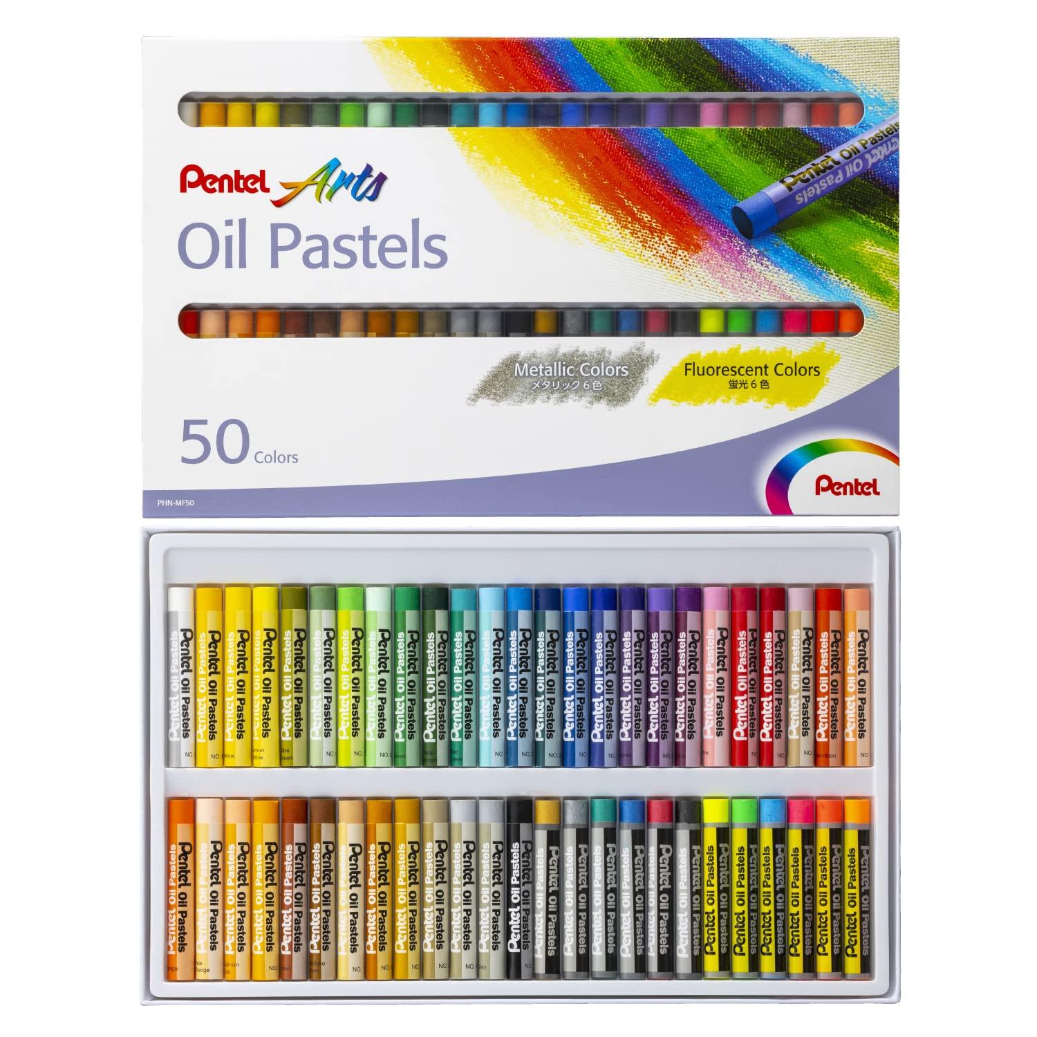 Pentel Oil Pastels, 50 Colors (6 Metallic, 6 Fluorescent) PHN-MF50