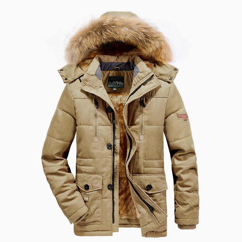 

Men s 7176 Winter Cotton Jacket, Plus Velvet Thick, Mid-length, Large Size M хакі