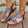 Fashion Bohemia Gold Glitter Flower Decoration Sandals Cross Strap Low Heels Sandals Women 2025 Summer Casual Ankle Strap Beach Shoes