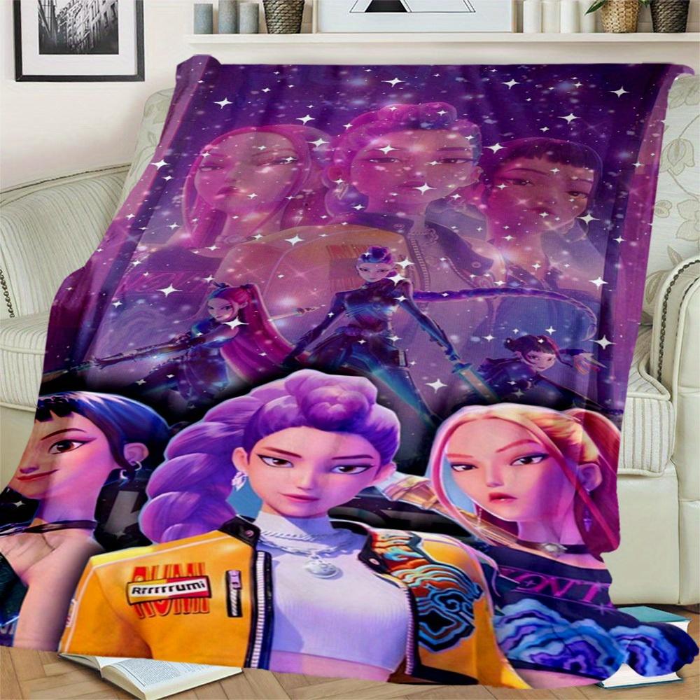 1Pc HUNTR/X Print Flannel Blanket, High Quality Digital Printing, Comfortable for All Seasons, Home DecorGifts821047