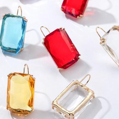 Fashion Color Rhinestone Stud Earrings Simple Alloy Square Glass Earrings for Women Jewelry Gifts PD685 AVE