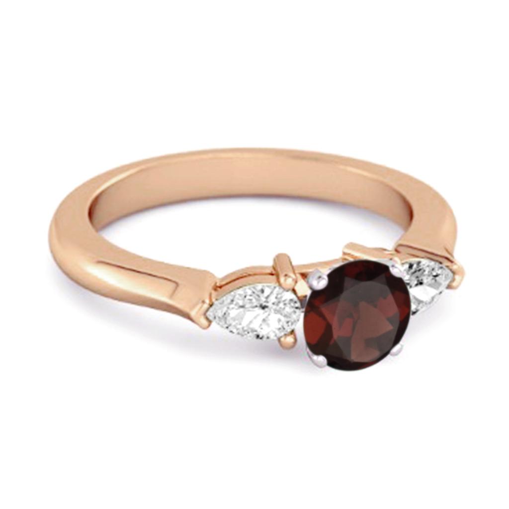 Garnet Three Stone Pear Accent Ring - 925 Sterling Silver Rose Gold Vermeil