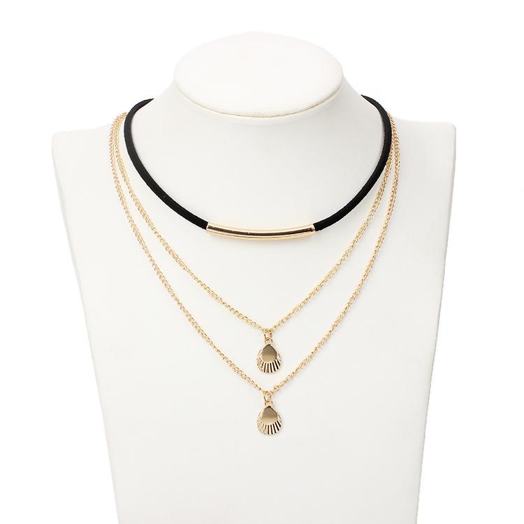 Флисовый многослойный чокер-цепочка, металлическая ракушка, цепочка на шею, кружевные украшения, изысканный