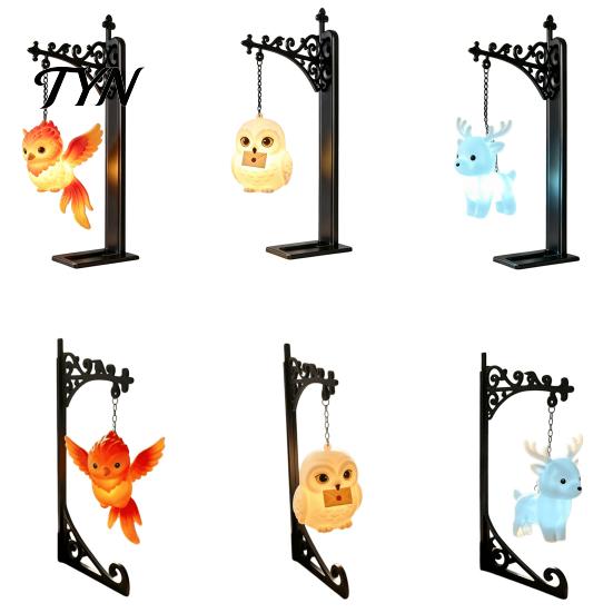 Decorative Bookshelf Lamp Metal Magic Owl Hanging Bookend Lamp, Resin Animal LED Night Light, Pastoral Style Table Decor Deer Bird Light