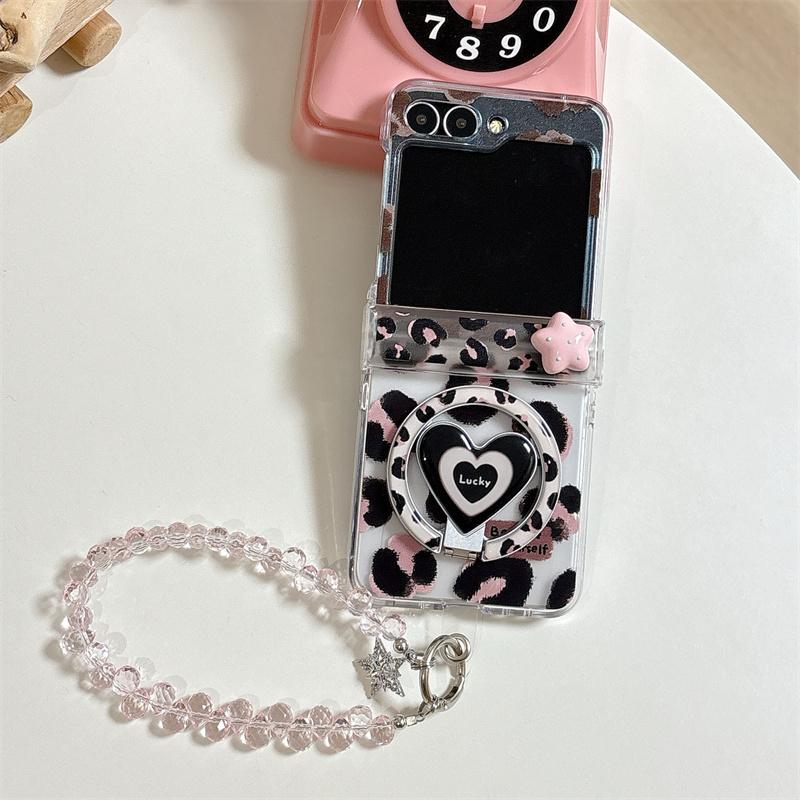 Fashion Pink Black Leopard Print Magnetic Phone Case For Samsung Galaxy Z Flip 7 6 5 ZFlip6  Cover with Stand Lanyard For Magsaf