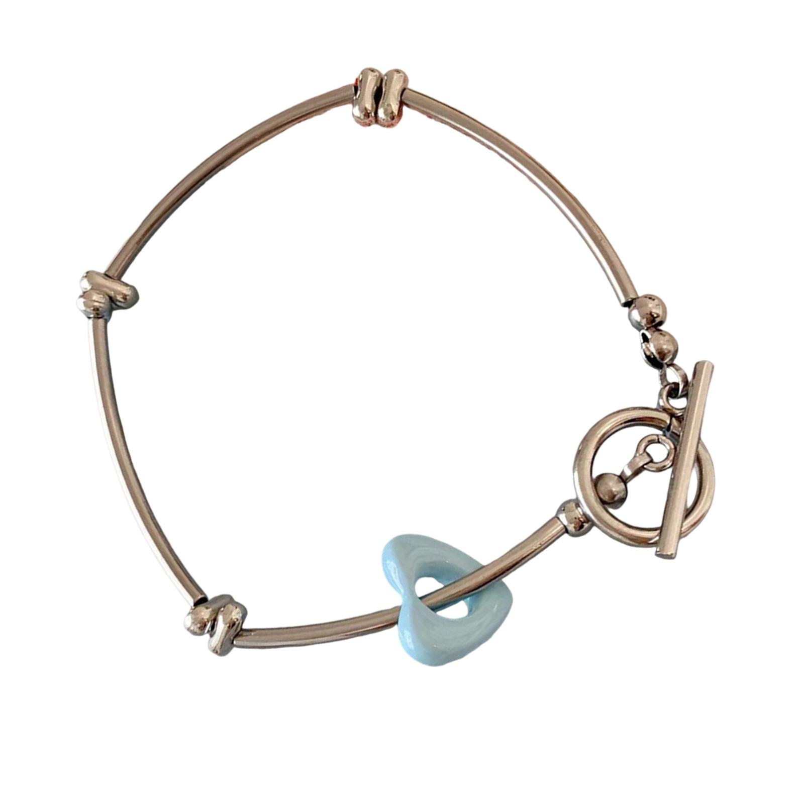 

Romantic Love Heart Beaded Bracelet Adjustable For Daily Wear And Gifts Alloy Chain With Colorful Resin Beads синий