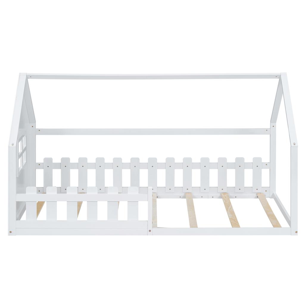 90*200cm Flat Bed, Children's Bed, House Rail, White