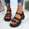 Women's Open-Toe Platform Slide Sandals With Buckle Strap, Comfortable Thick-Soled Footwear, Available In Large Sizes.